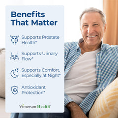 Close-up of Vimerson Health Prostate capsules showing natural ingredients.