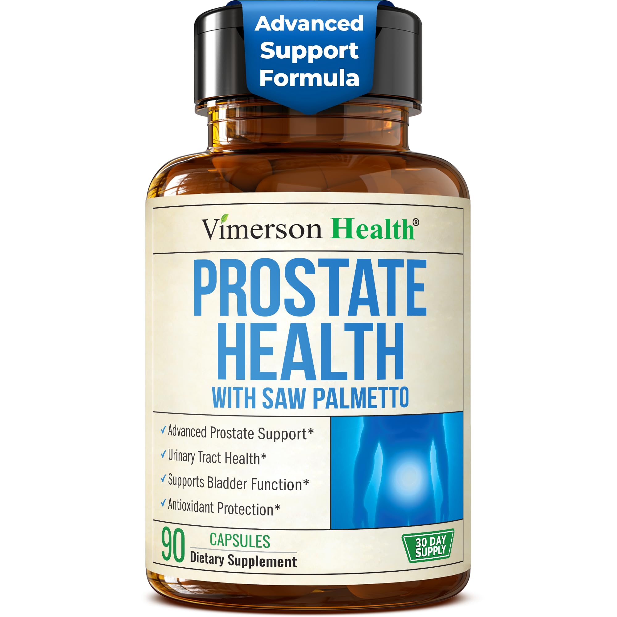 Vimerson Health Prostate Supplements bottle front label for urinary support.