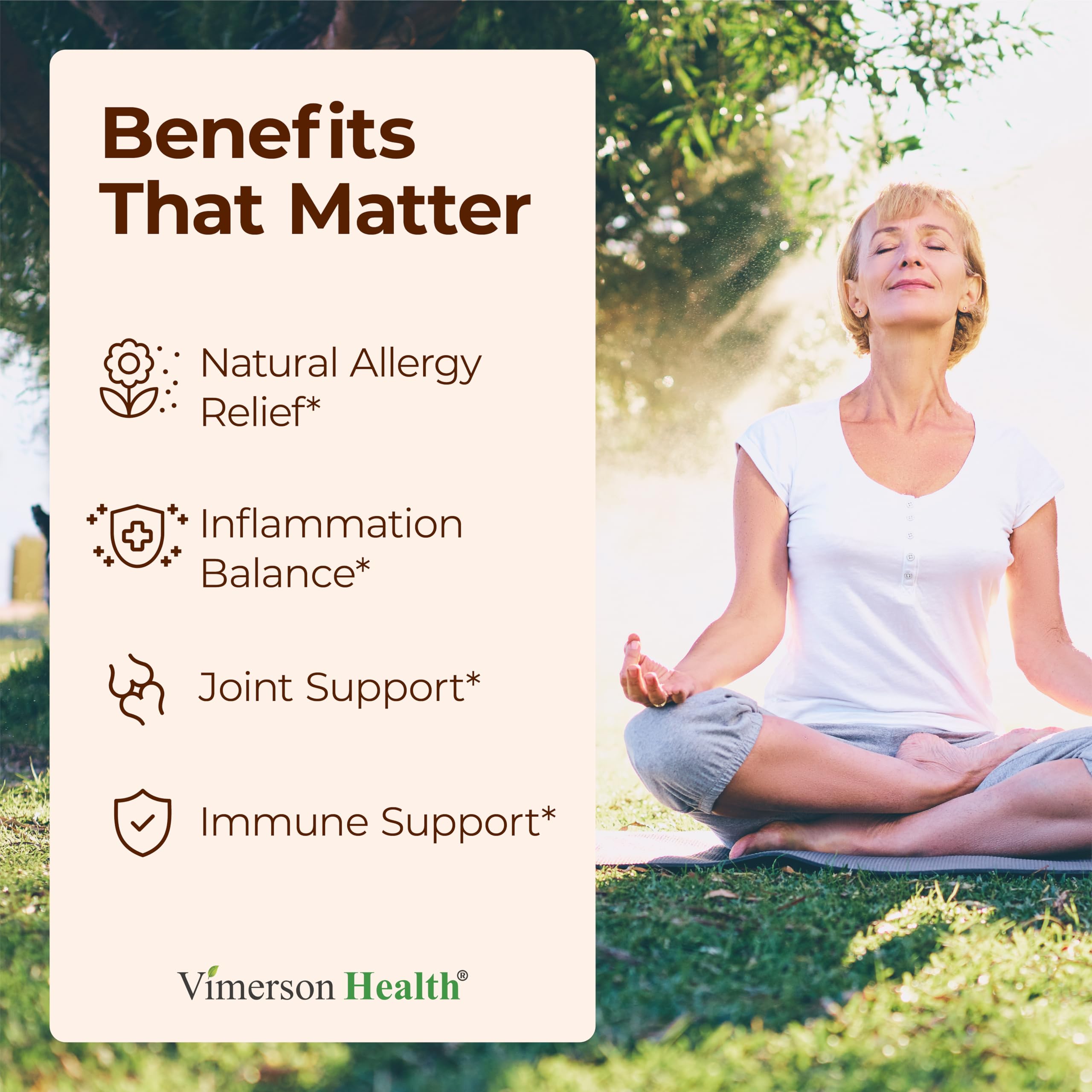 Vimerson Health Quercetin with Bromelain Turmeric bottle closeup shows smooth capsules for easy swallowing.