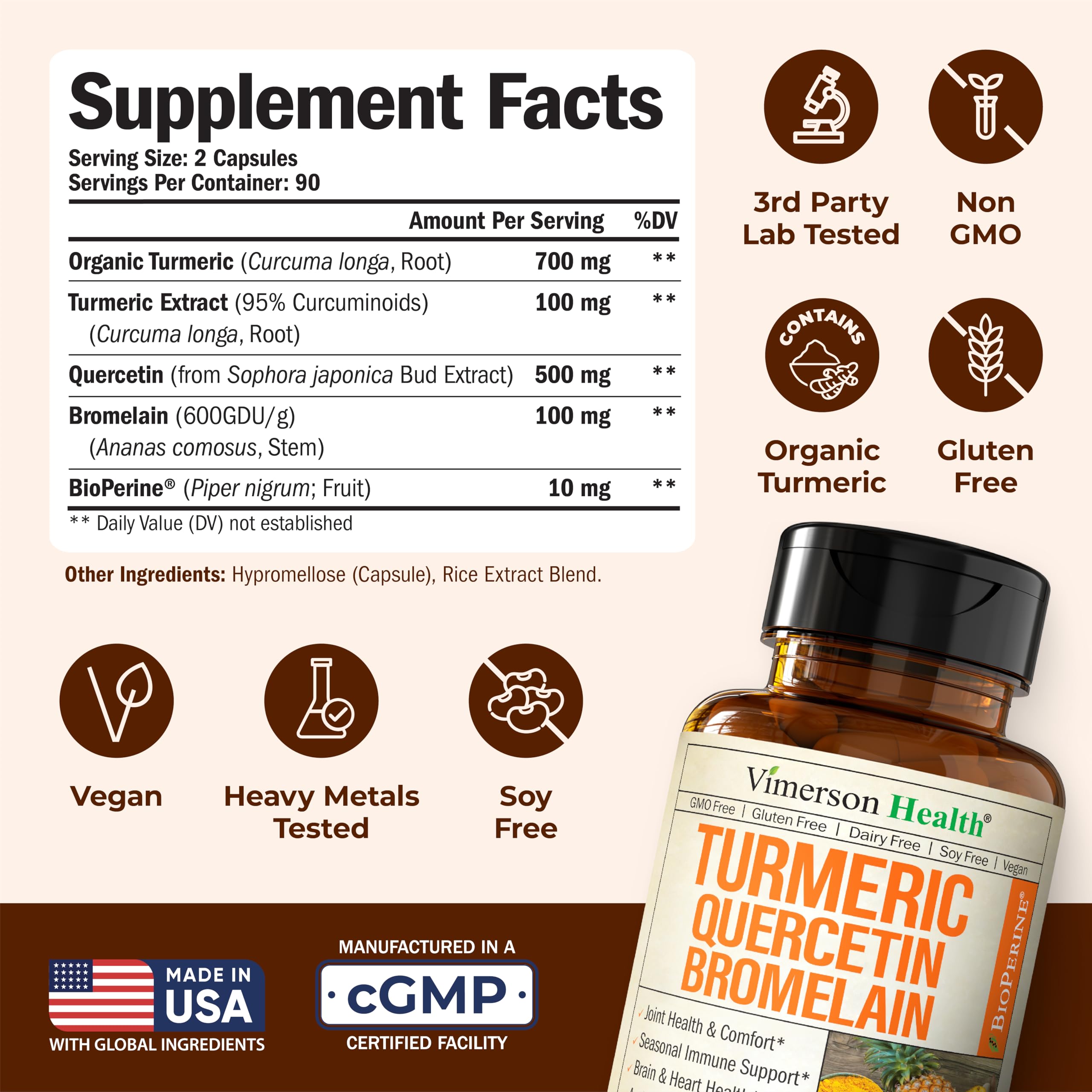 Vimerson Health Quercetin with Bromelain Turmeric capsules image emphasizes daily wellness support.