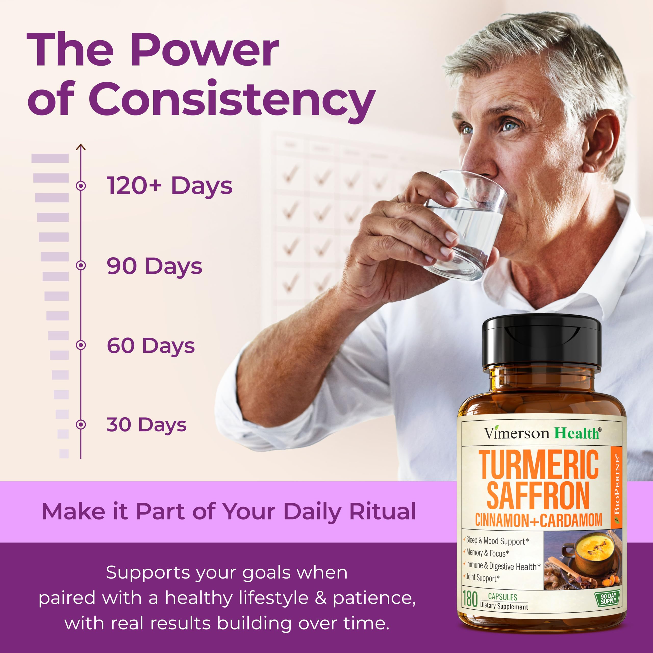 Vimerson Health saffron supplement label noting USA-manufactured in cGMP facility