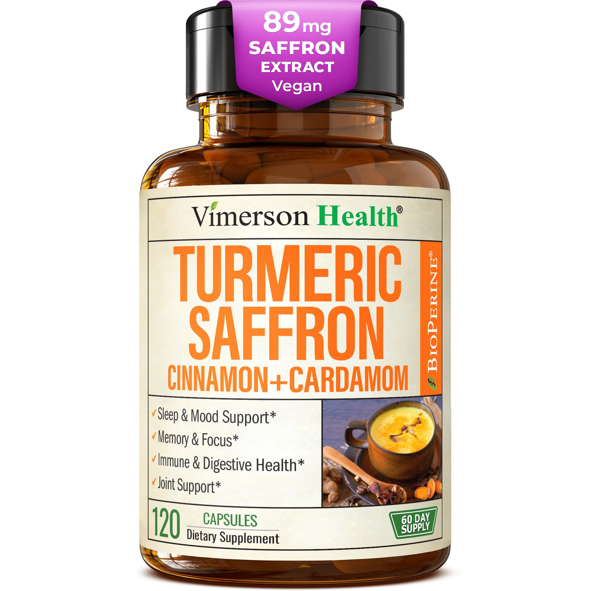 Vimerson Health saffron supplements bottle front for daily mood support