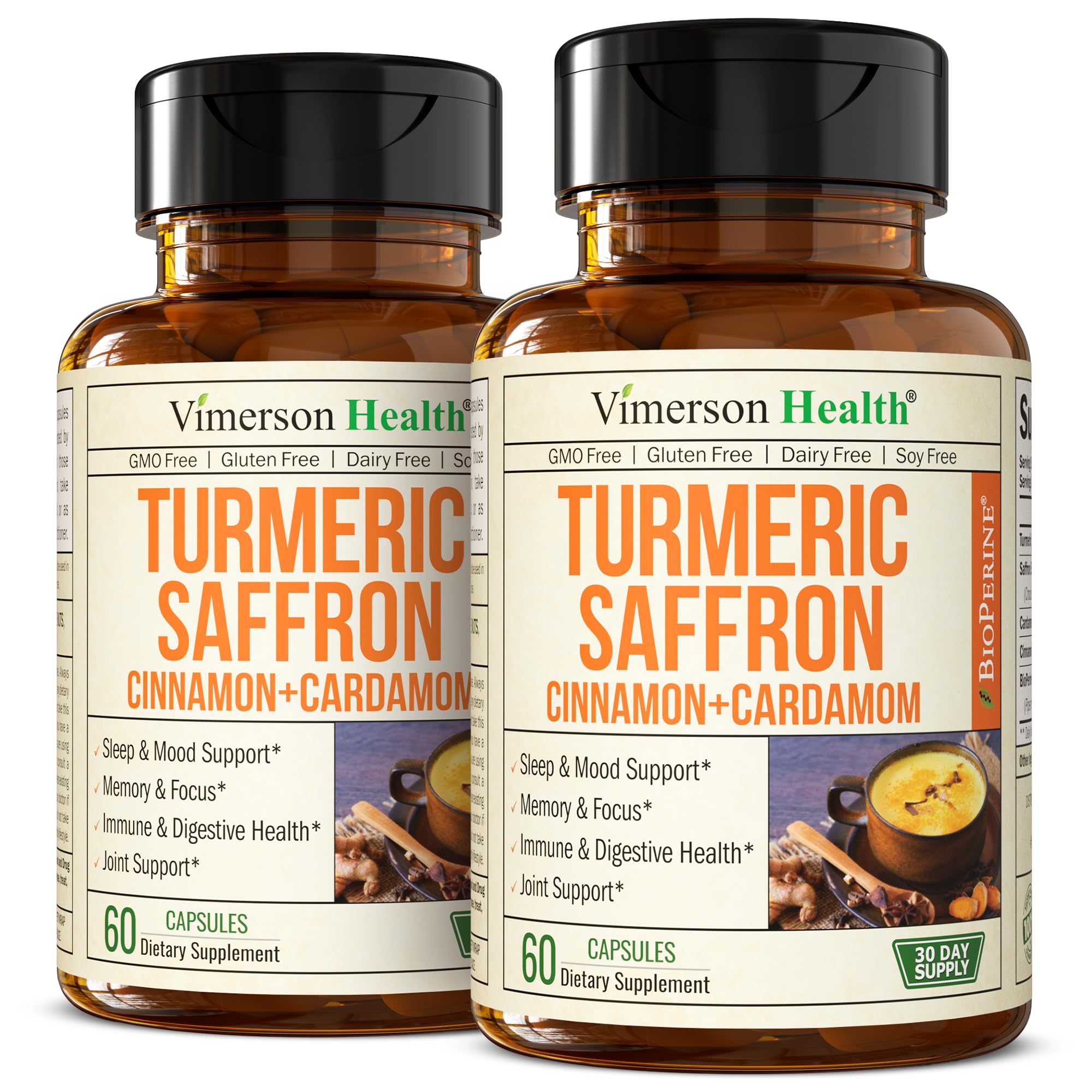 Vimerson Health saffron supplements bottle front showing mood and eye support.