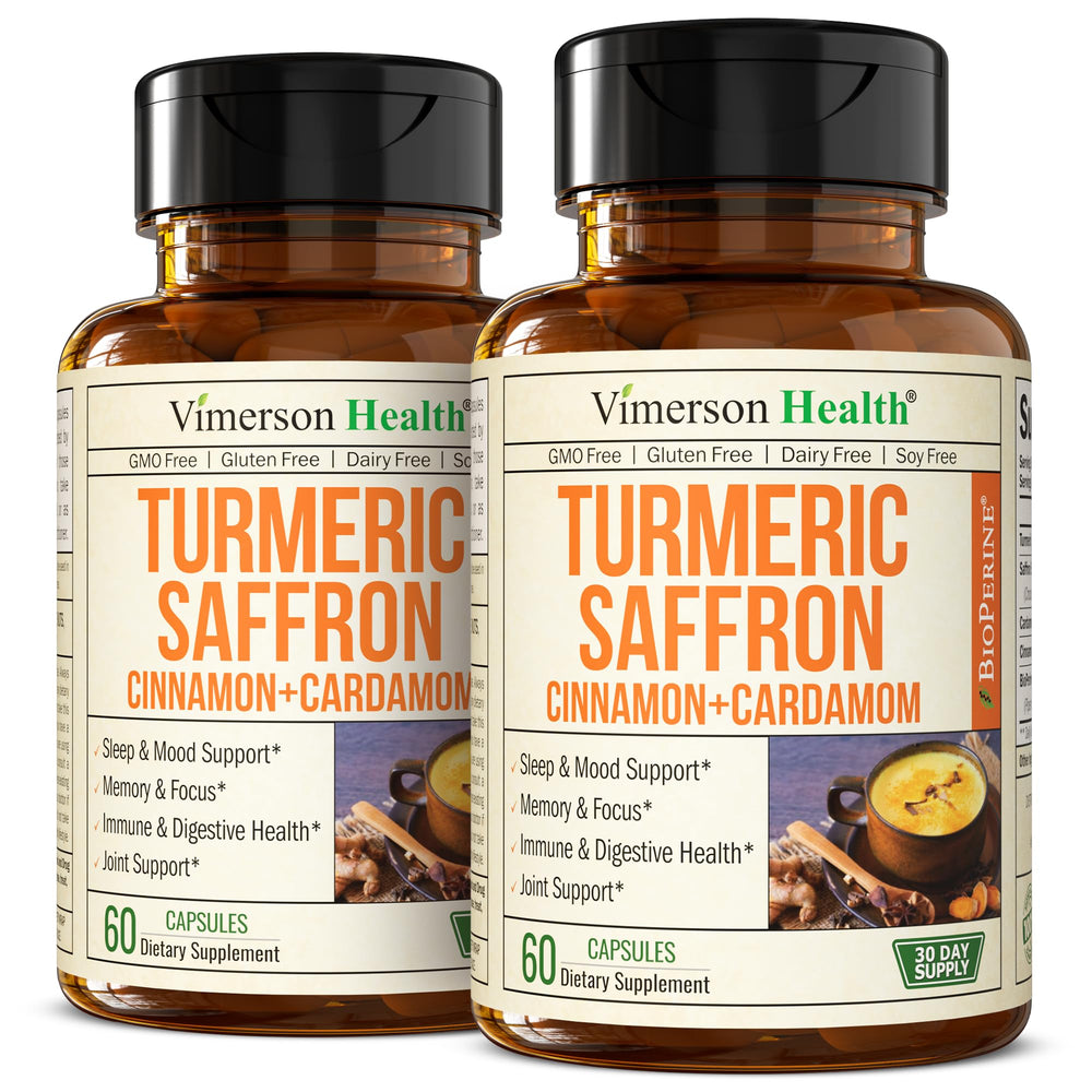 Vimerson Health saffron supplements bottle front showing mood and eye support.