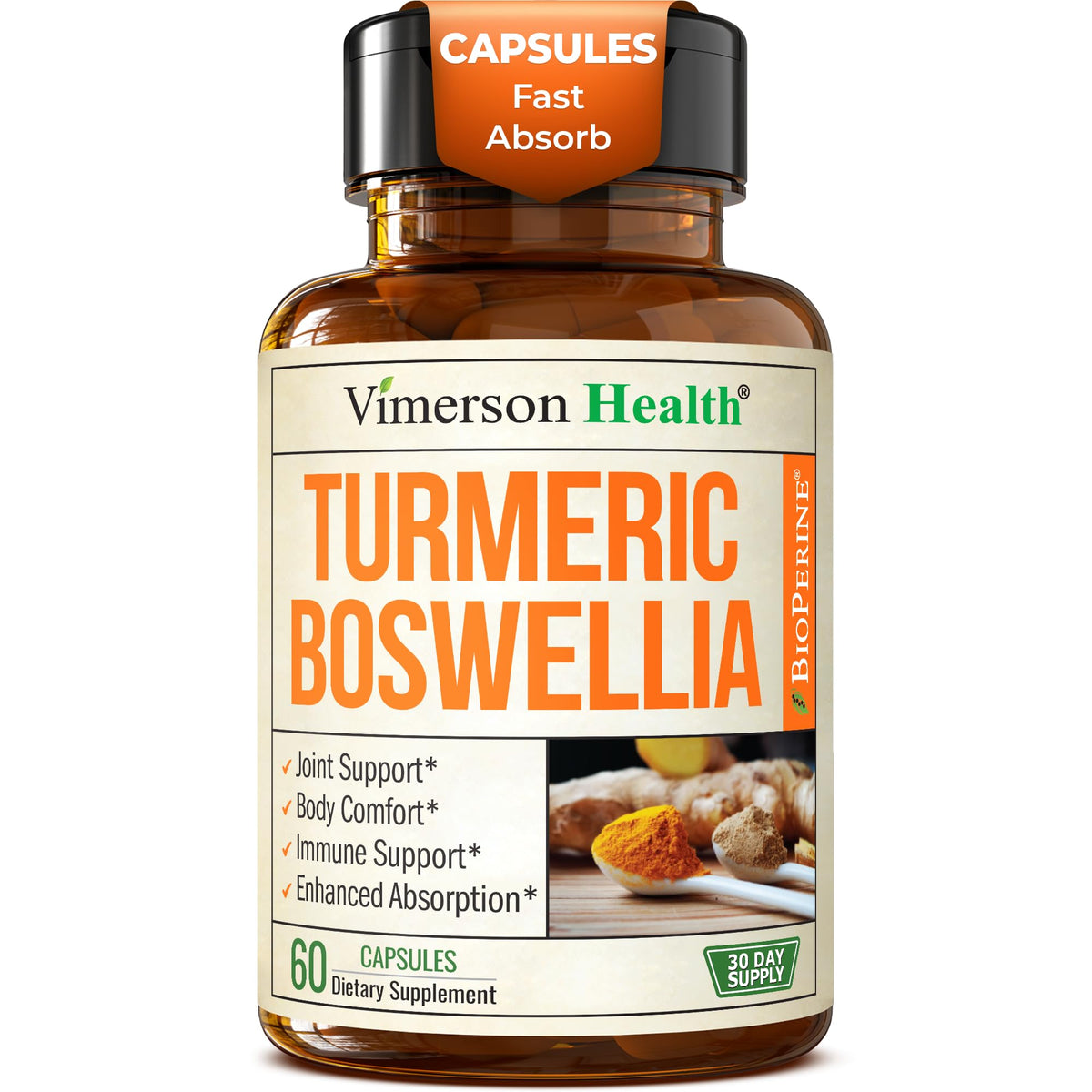Vimerson Health turmeric curcumin capsules bottle for daily joint support.