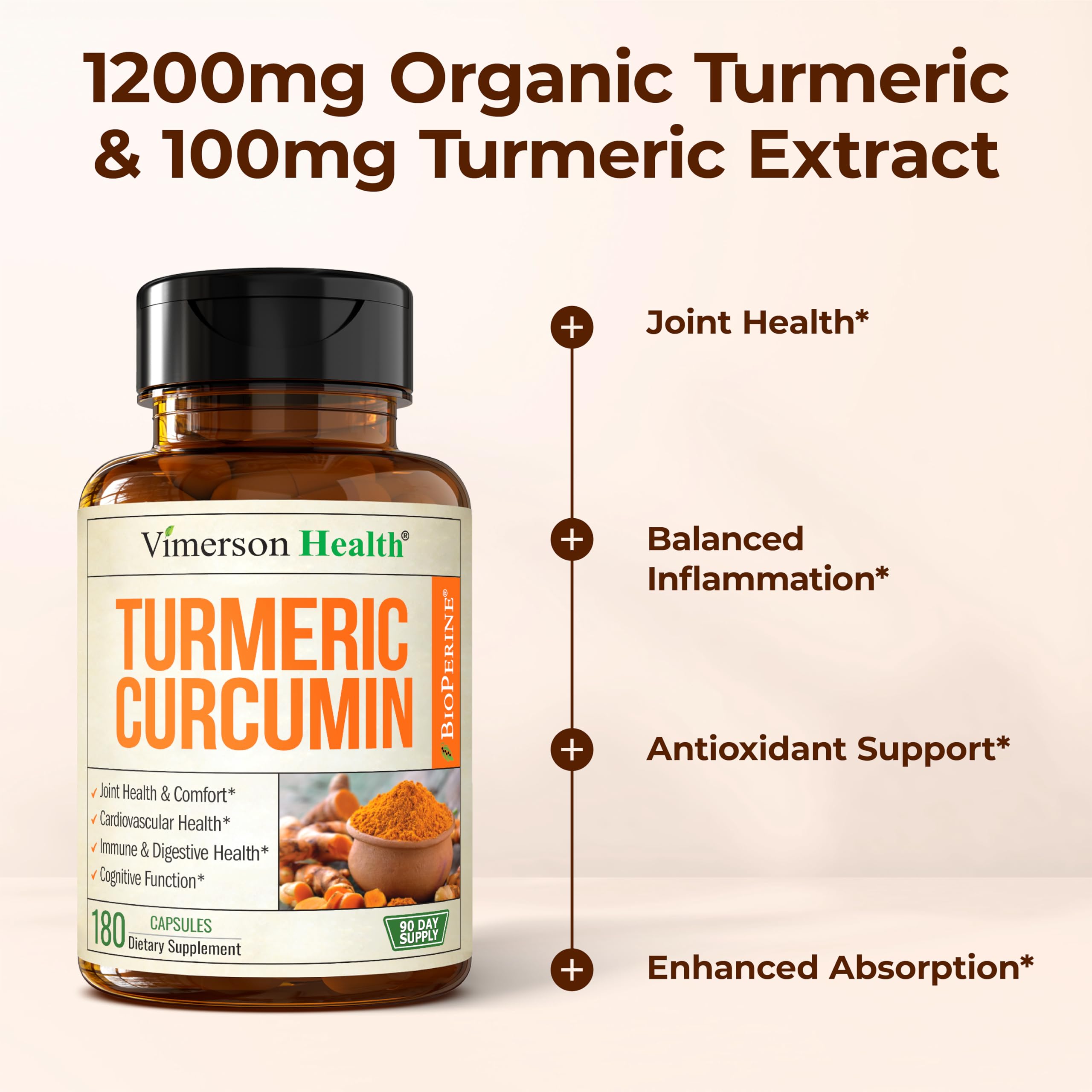 Vimerson Health Turmeric Curcumin supports digestive health and immune wellness.