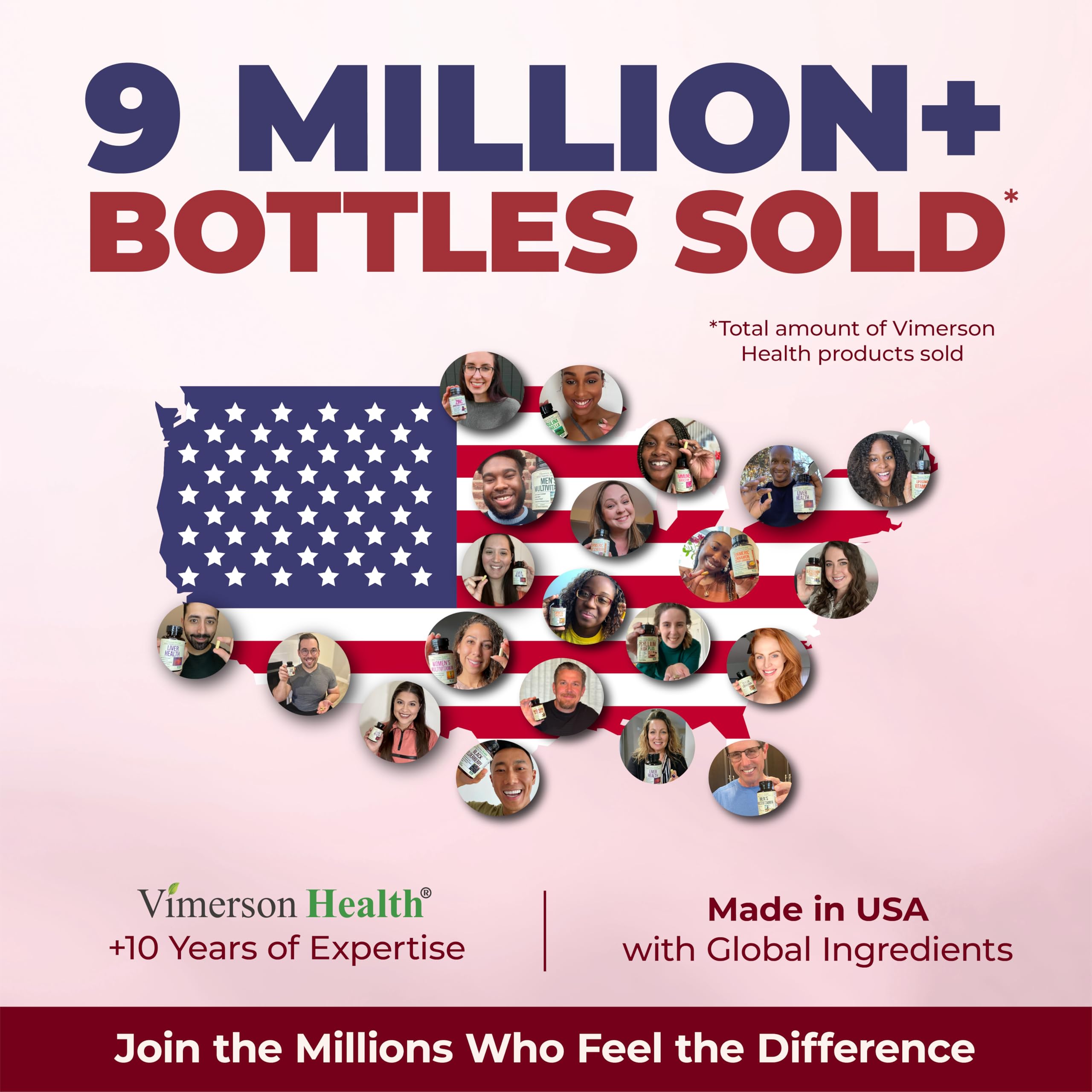 Vimerson Health vegan non-GMO icons on packaging indicate allergen-friendly formula