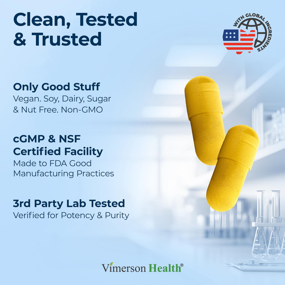 Vimerson Health Vitamin B Complex packaging showing vegan and allergen-free features.