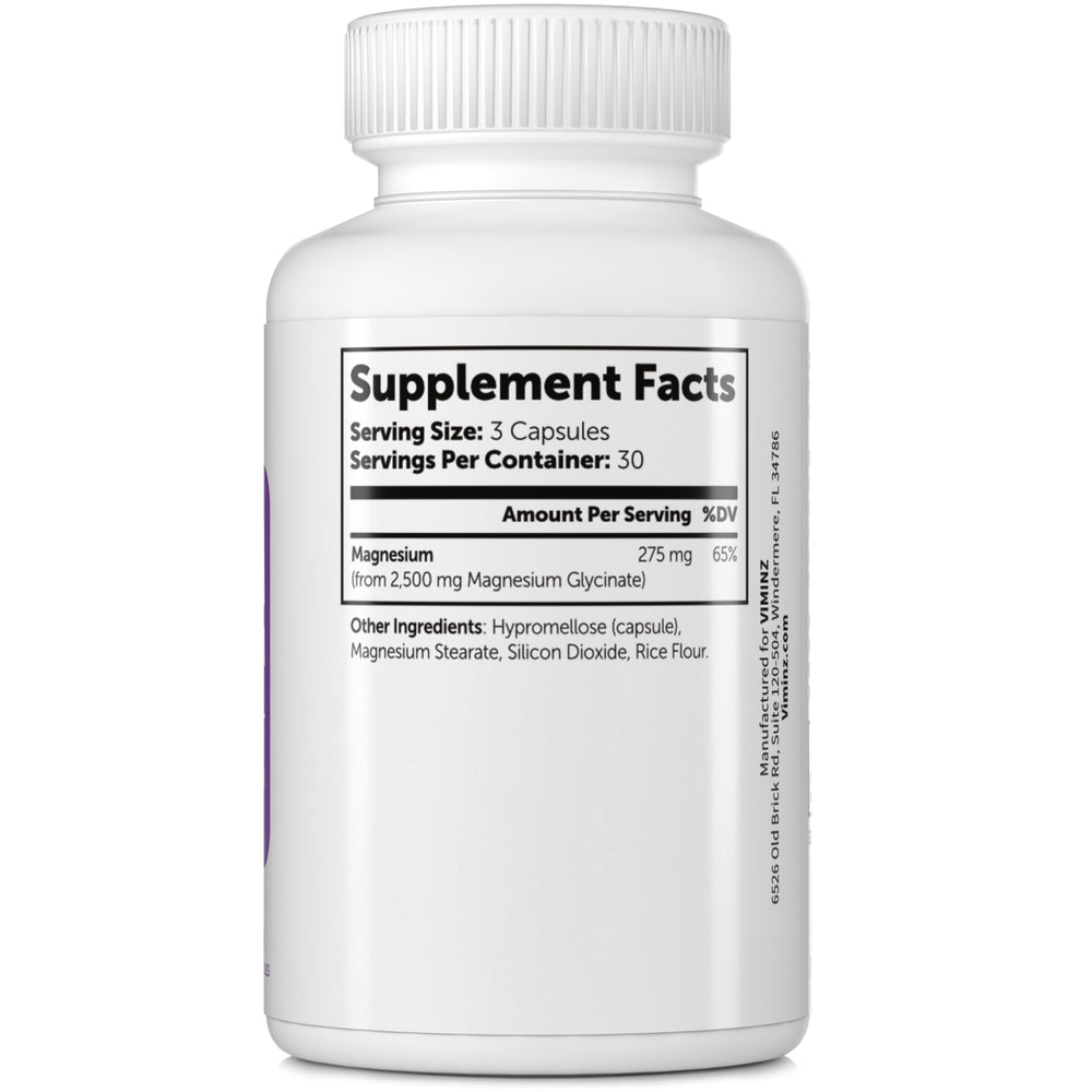 Viminz Calm Magnesium capsules close-up highlights absorption potential