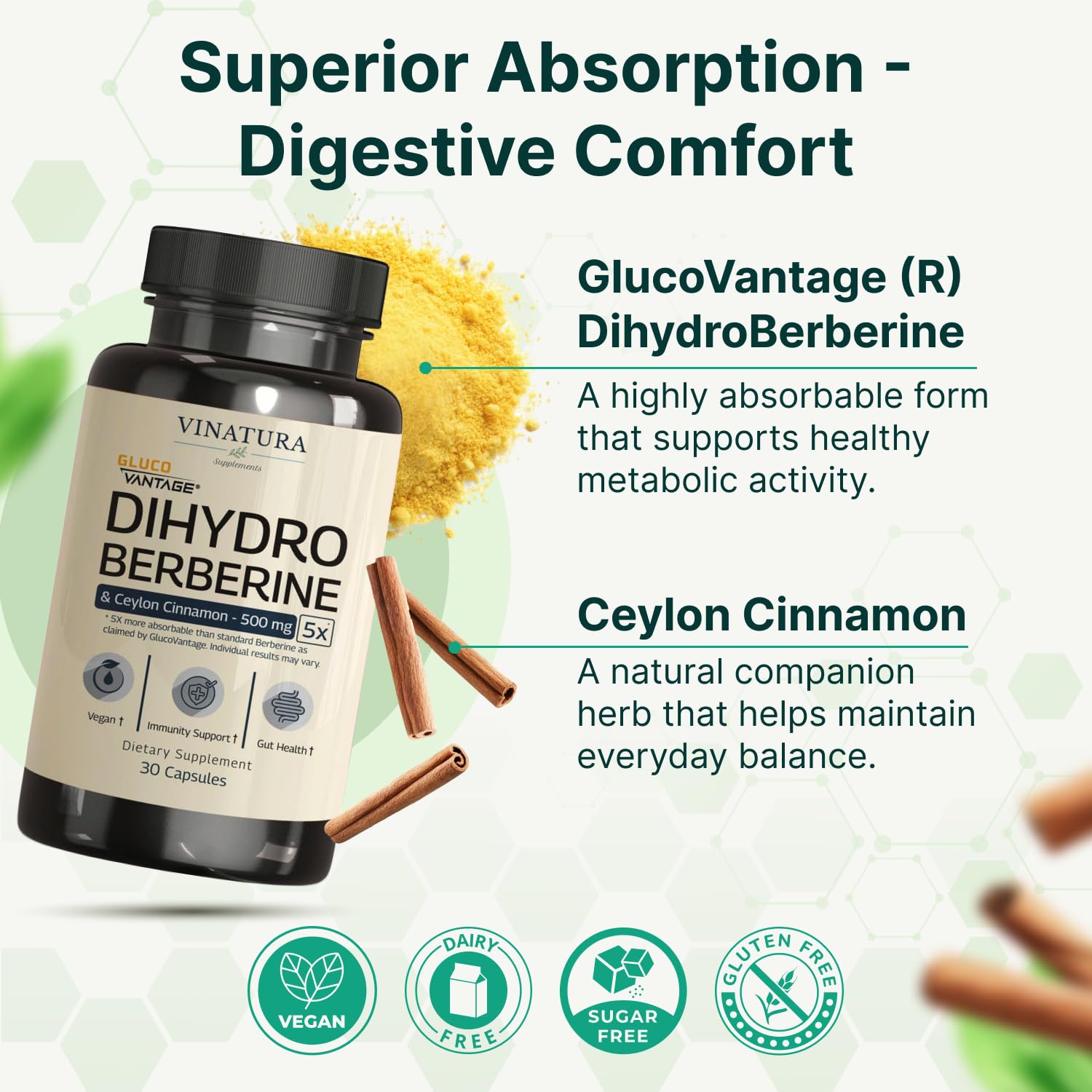 VINATURA dihydroberberine label closeup with ingredient clarity.