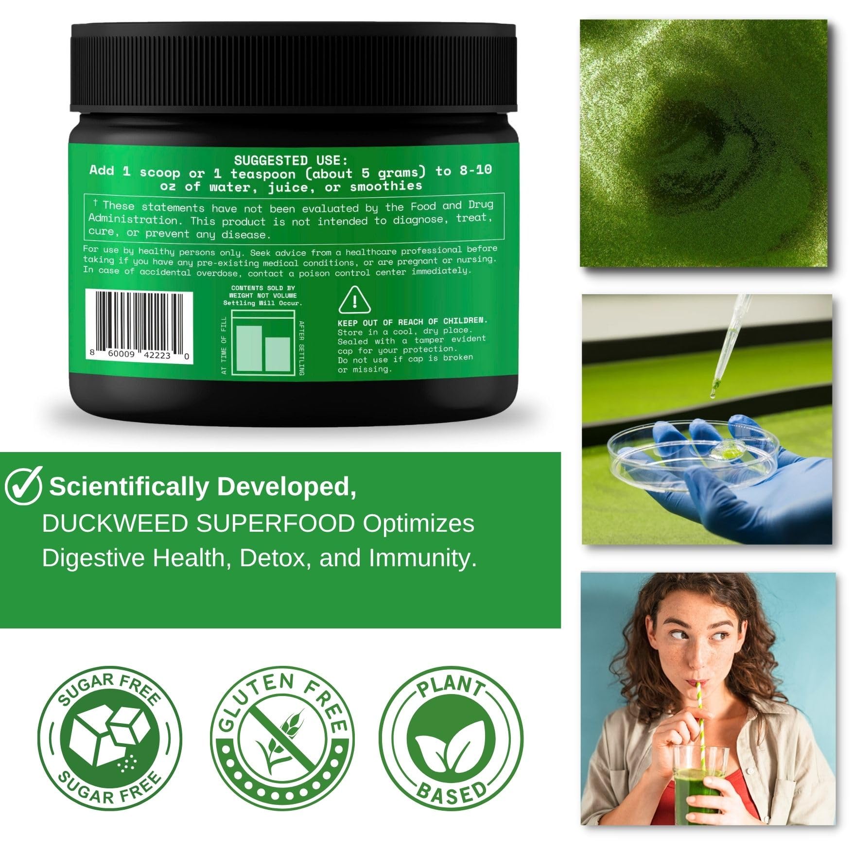VINATURA Duckweed Powder blended in smoothie for fiber