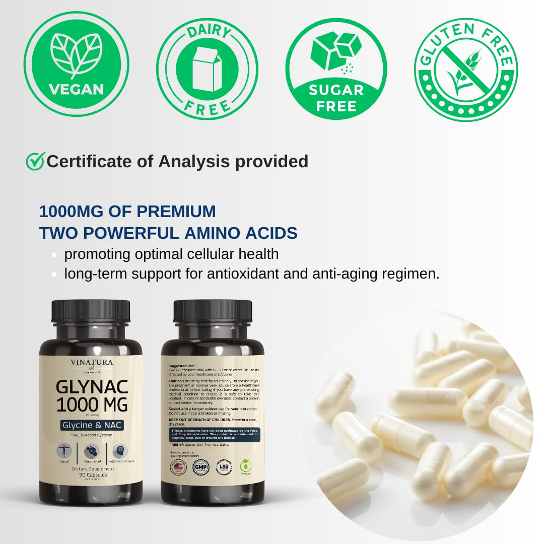 VINATURA GLYNAC capsules neatly arranged for easy daily supplementation.