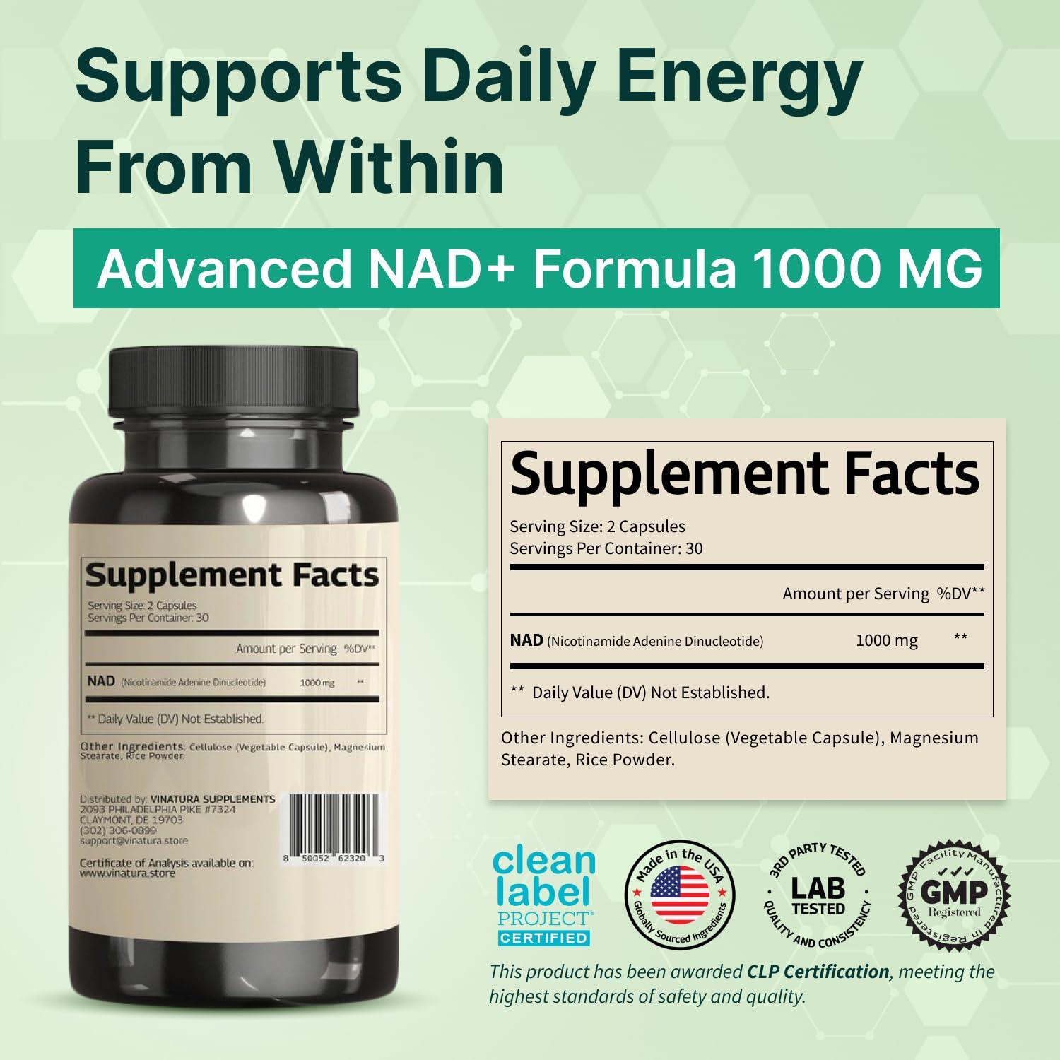 VINATURA NAD capsules pack of 60 for convenient daily dosing.