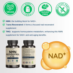 VINATURA NMN Complex label ingredients showing NMN, Resveratrol, TMG