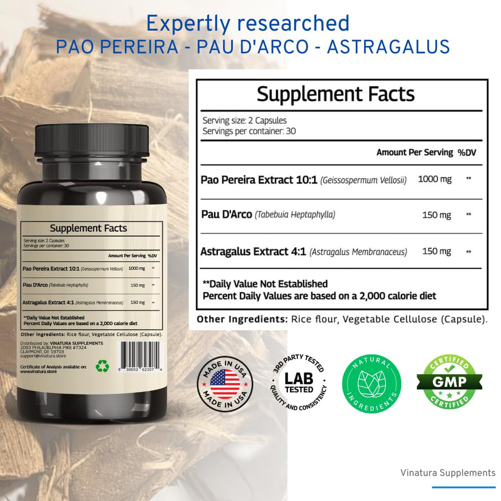 Poured VINATURA capsules highlighting convenient daily use for immune support potential