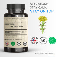 VINATURA PhosphatidylSerine capsules closeup highlighting 1200 mg per serving.
