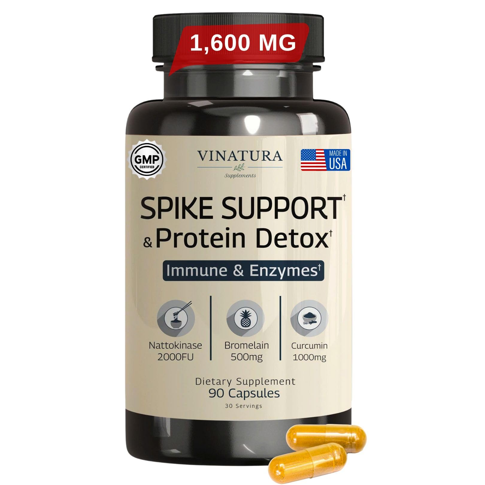 VINATURA Spike Protein Detox bottle front promotes daily support and balance.