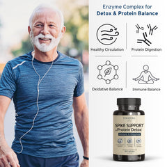 VINATURA Spike Protein Detox bottle label detail highlights turmeric and enzyme blend for antioxidant support.