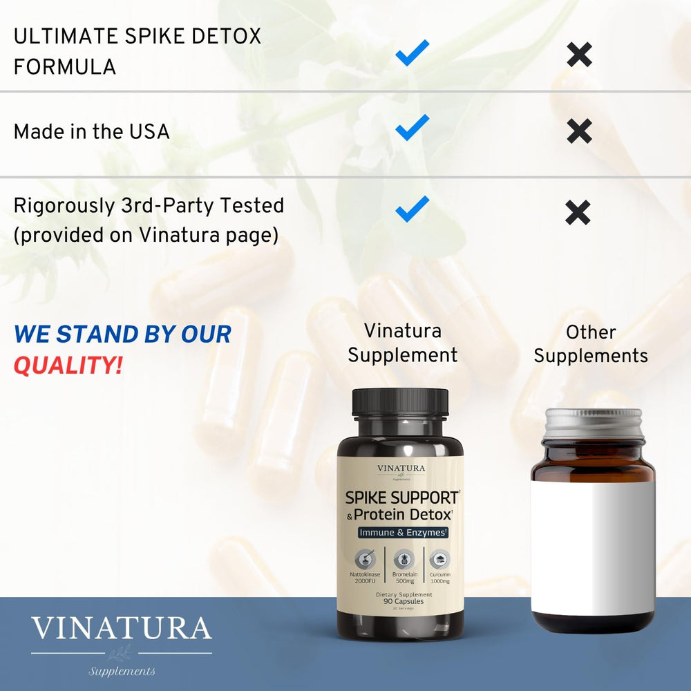 VINATURA Spike Protein Detox packaging scene conveys USA-made quality and safety assurance.