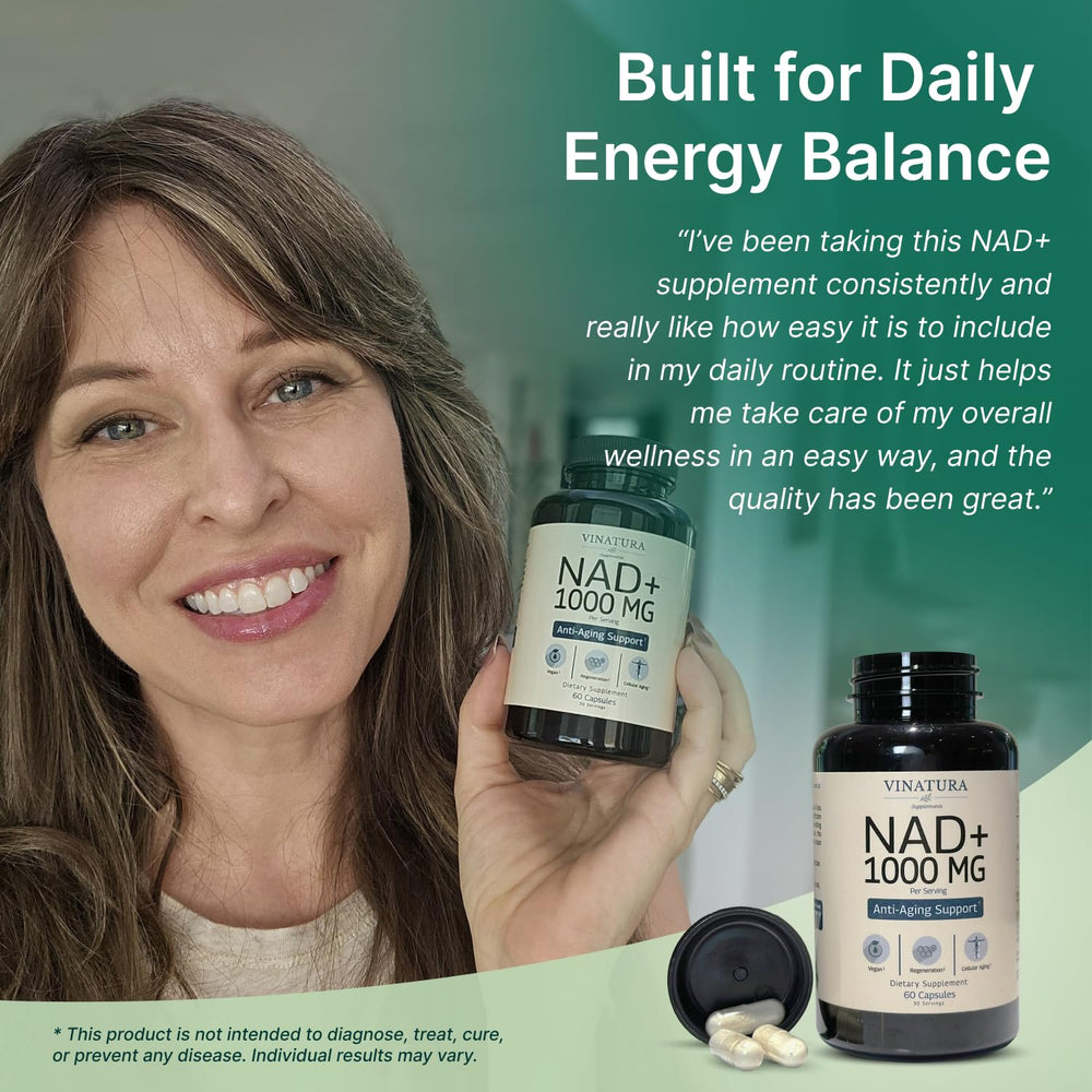 Third-party testing seal assures purity and quality of VINATURA NAD supplement.