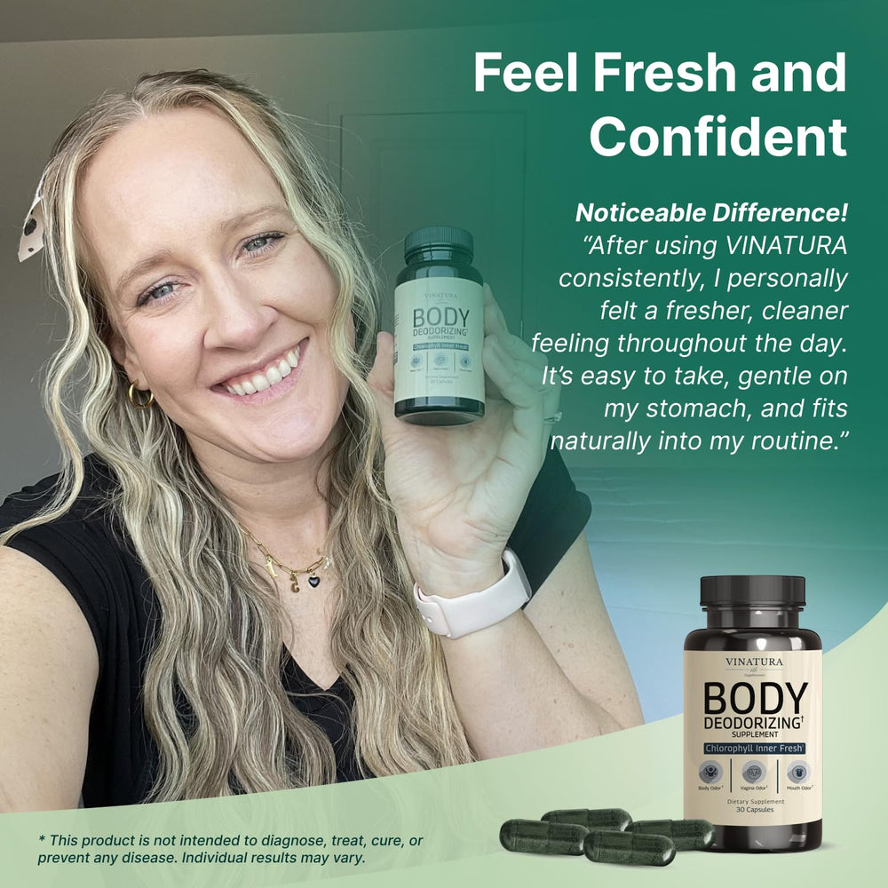 VINATURA women-focused capsules depiction suggests gentle internal deodorant option.