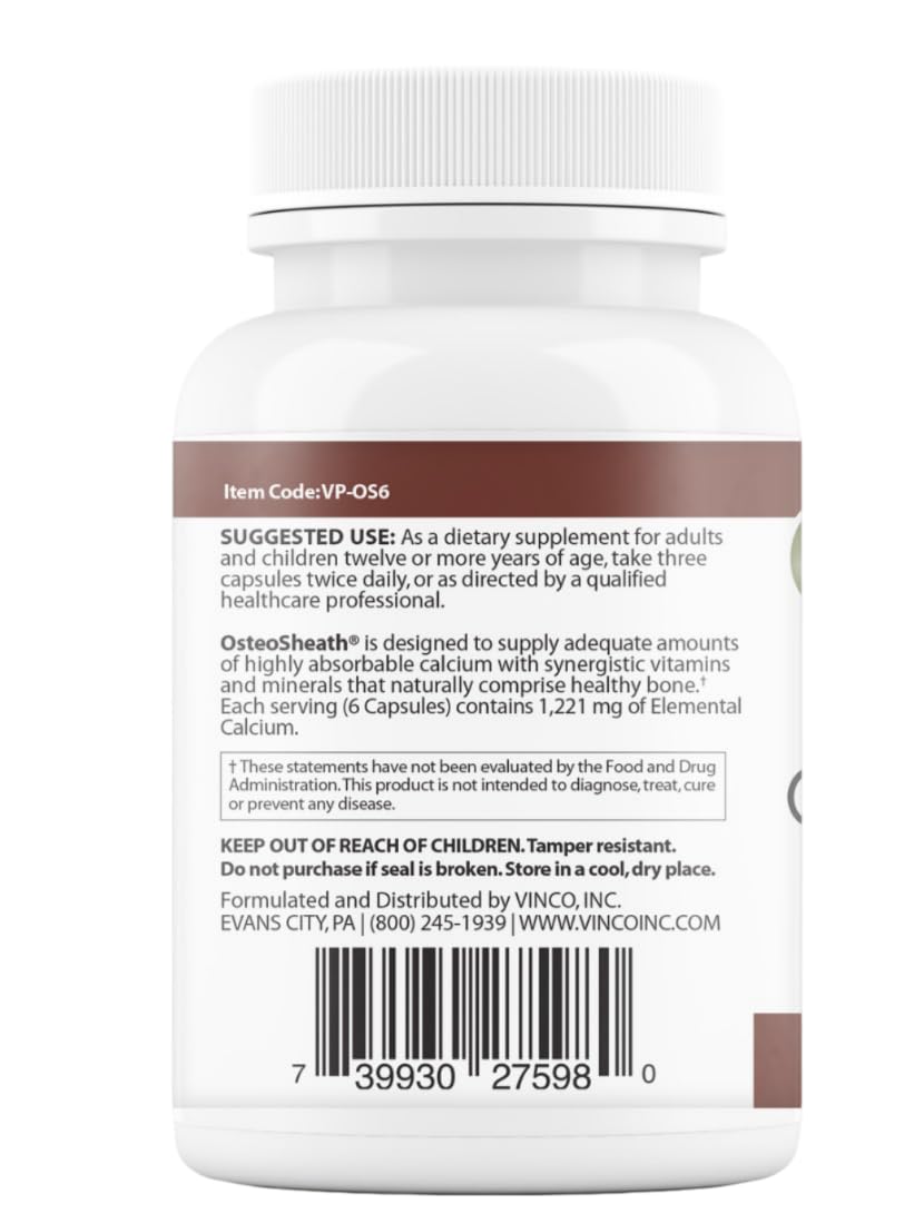 Close-up of Vinco OsteoSheath4 capsules highlighting bioavailable calcium.