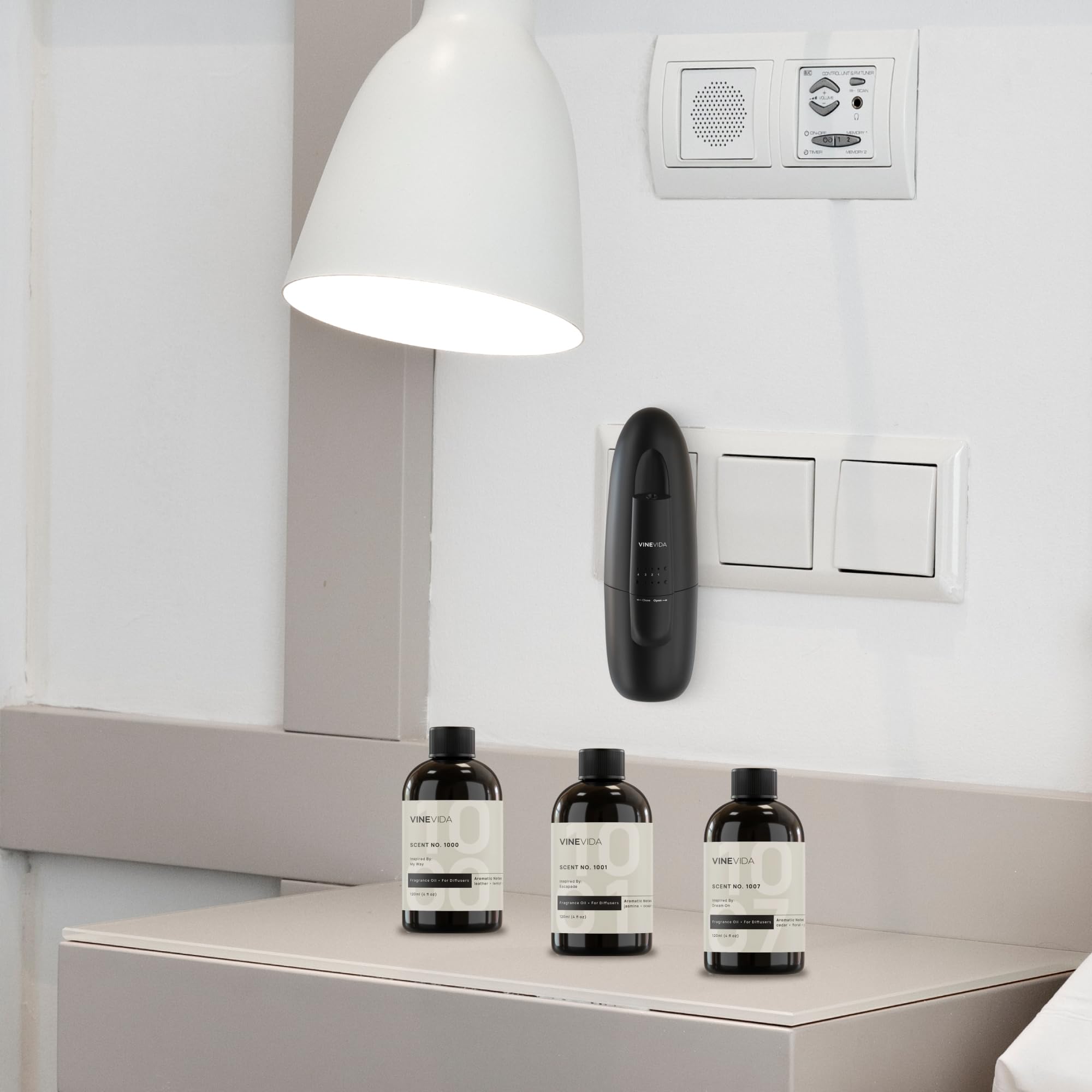 VINEVIDA diffuser placed in living room, complements decor.