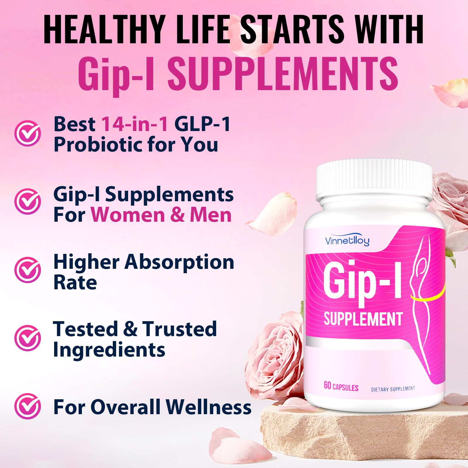 VINNETLLOY G1P formulation close-up notes Akkermansia probiotic inclusion.