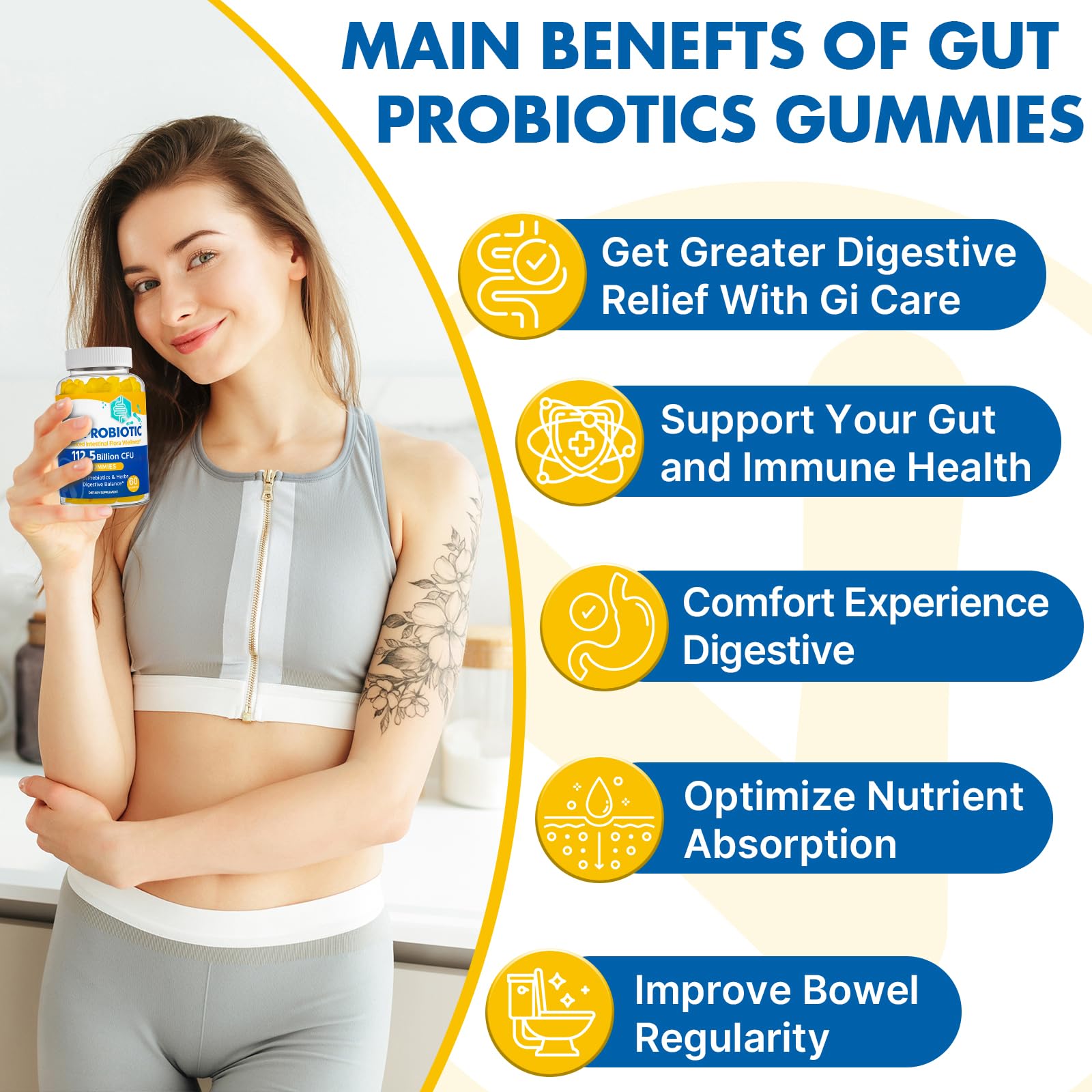 VIOAFSLSE eight-strain probiotic blend illustrated for digestive balance.
