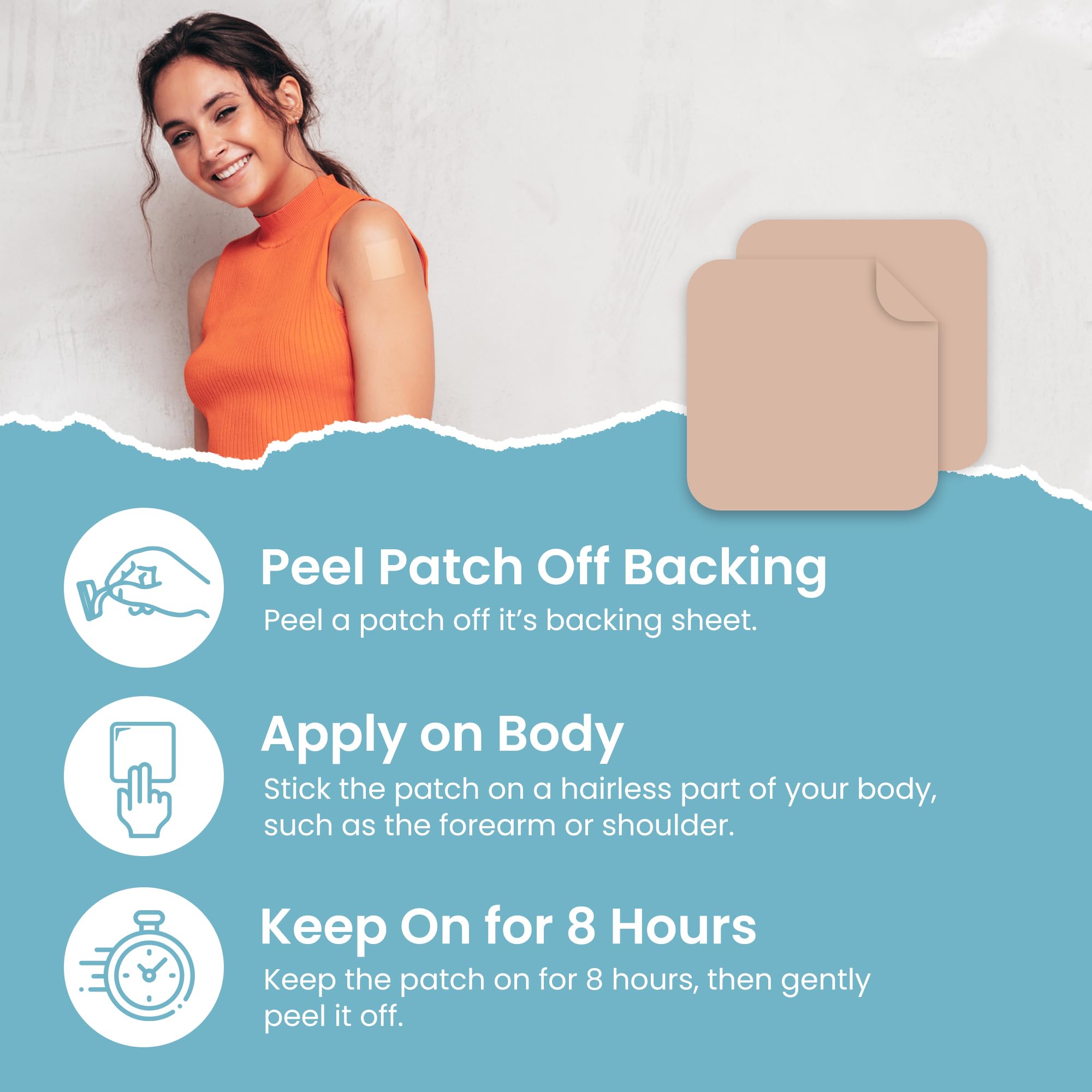 Applying VIORY B12 patches to skin for focus.