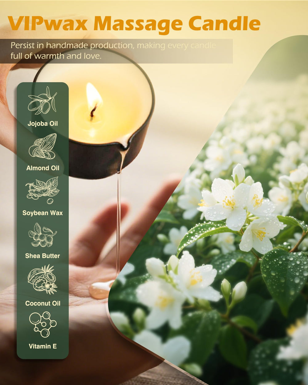 VIPwax soy massage candle pours warm oil for skin hydration