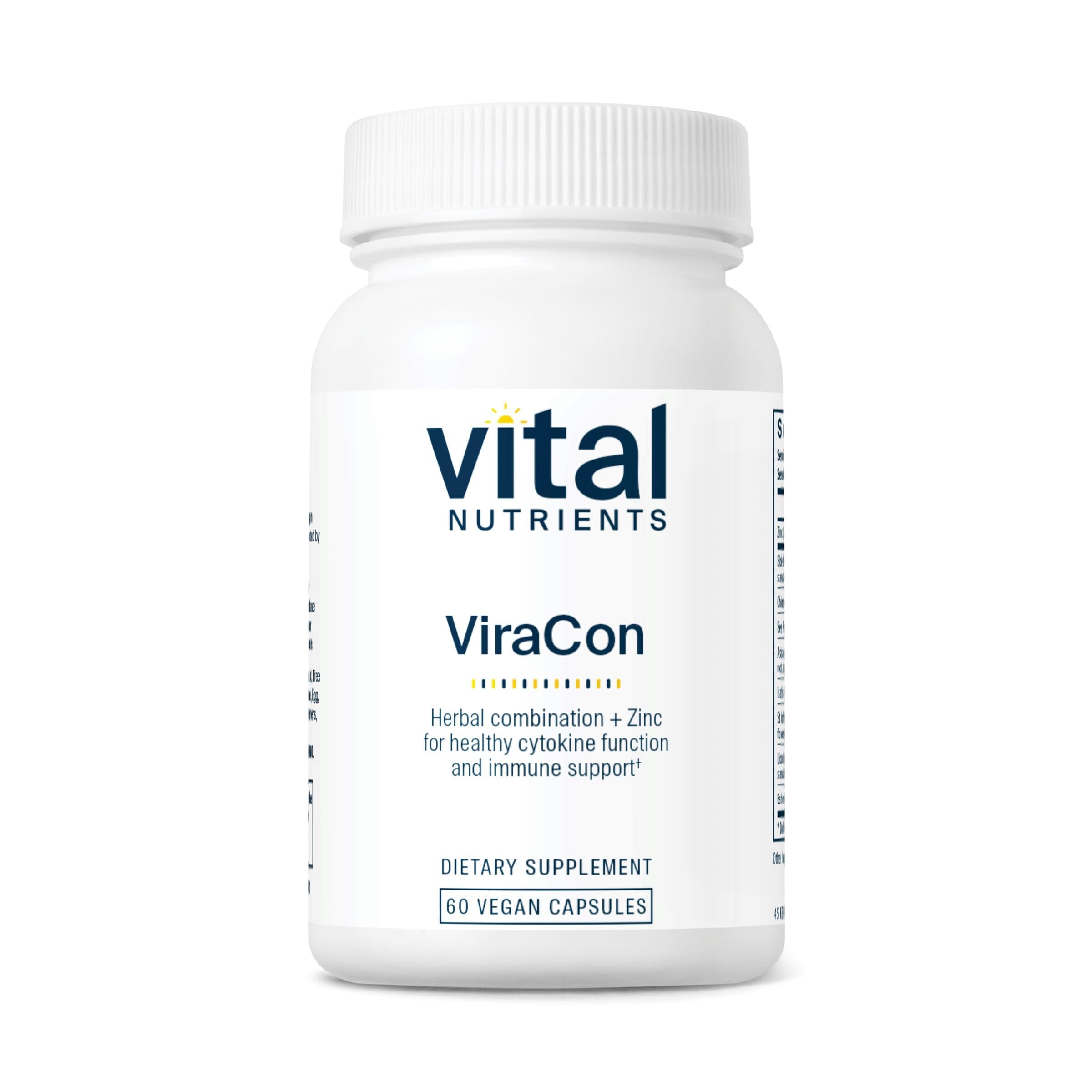 Vital Nutrients ViraCon bottle front highlighting vegan immune support formula for daily resilience.