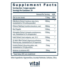 Vital Nutrients ViraCon bottle side-label detailing allergen-free, non-GMO formula.