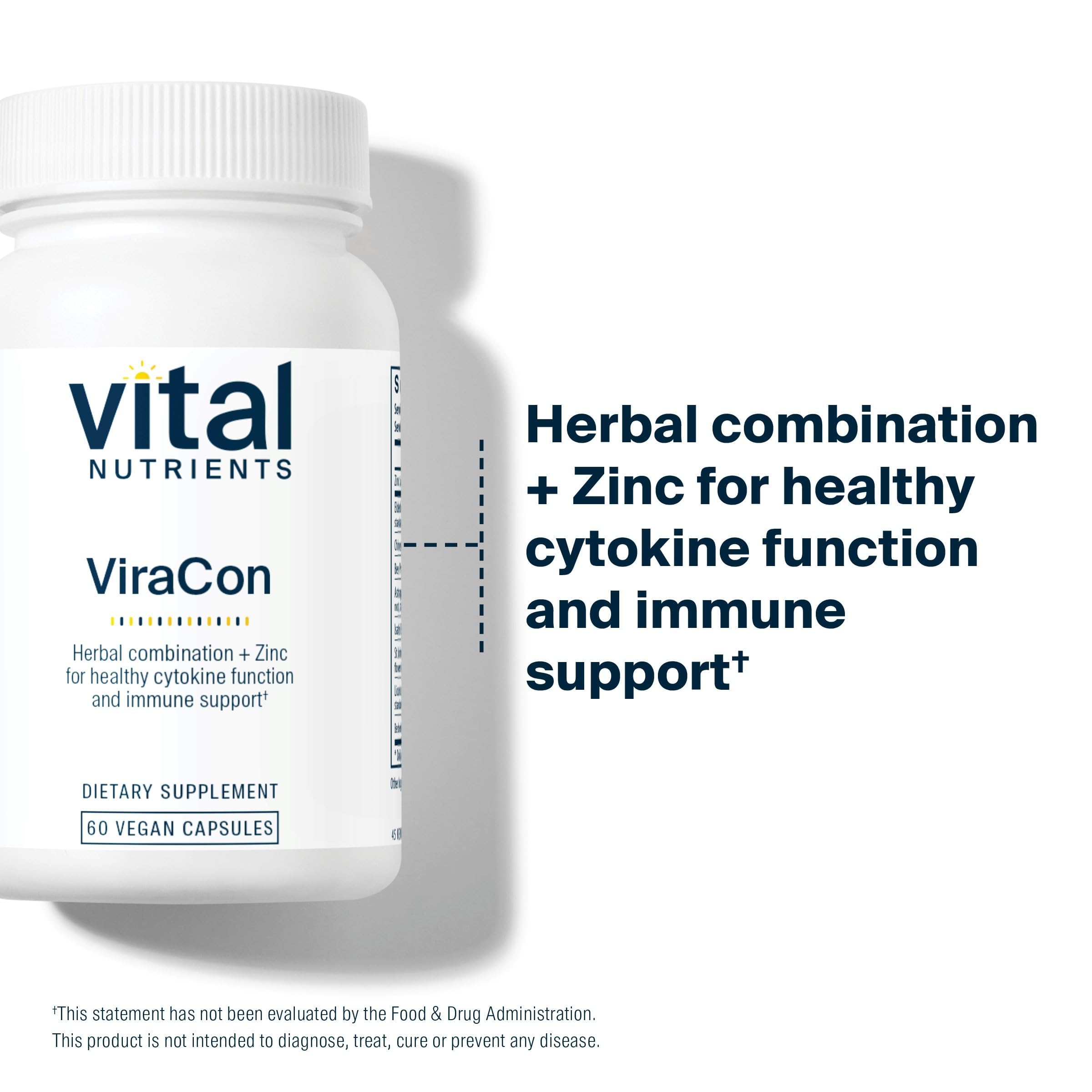 Vital Nutrients ViraCon capsules on table for easy daily use.