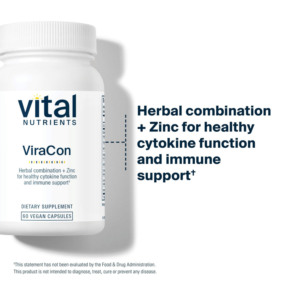 Vital Nutrients ViraCon capsules on table for easy daily use.