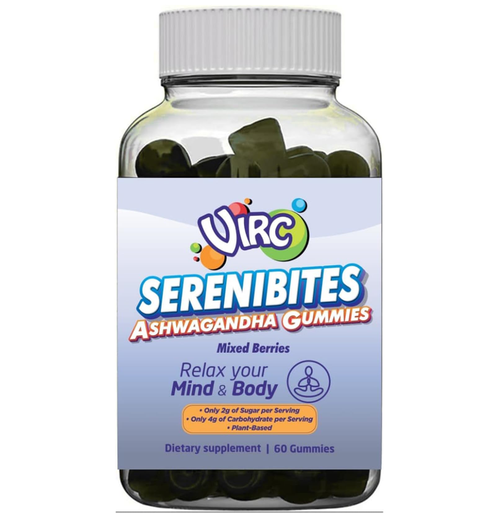 VIRC Ashwagandha Gummies bottle for daily calm and energy support.