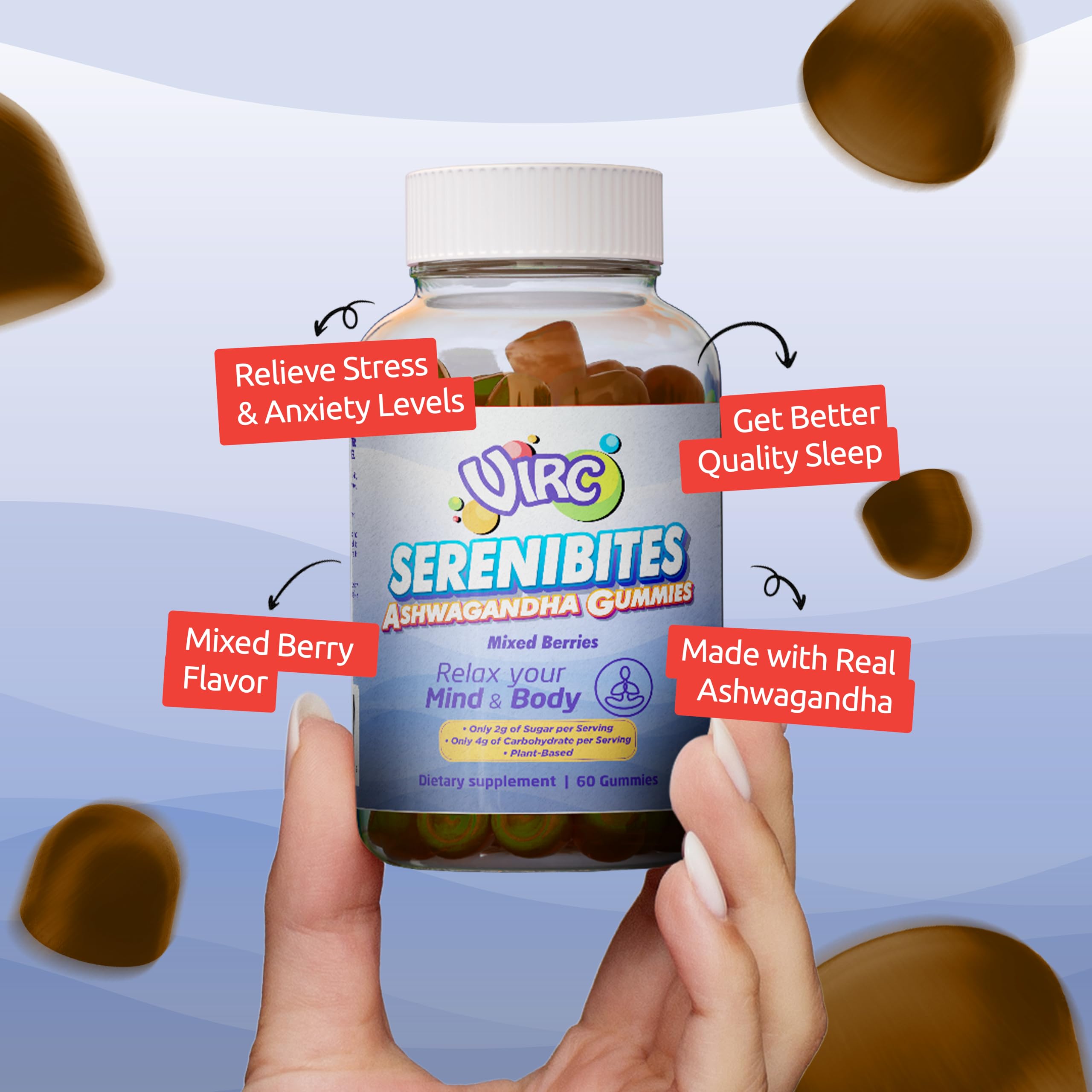 Low-sugar VIRC Ashwagandha Gummies option with 2g per serving.