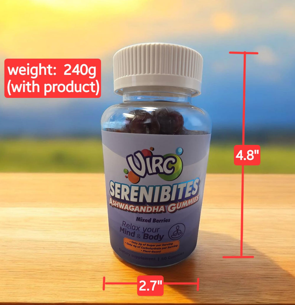 Non-GMO, gluten-free, allergen-free VIRC Ashwagandha Gummies.