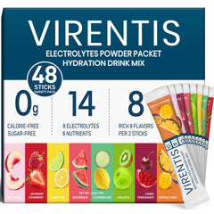 Virentis 48-sticks packaging ready for travel and on-the-go hydration.