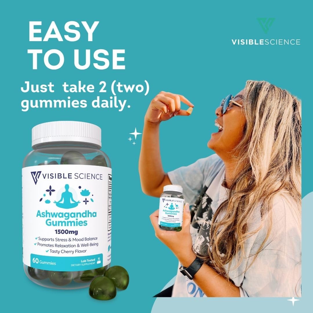 Visible Science gummies bottle with spoon, convenient daily wellness routine.