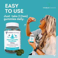 Visible Science gummies bottle with spoon, convenient daily wellness routine.