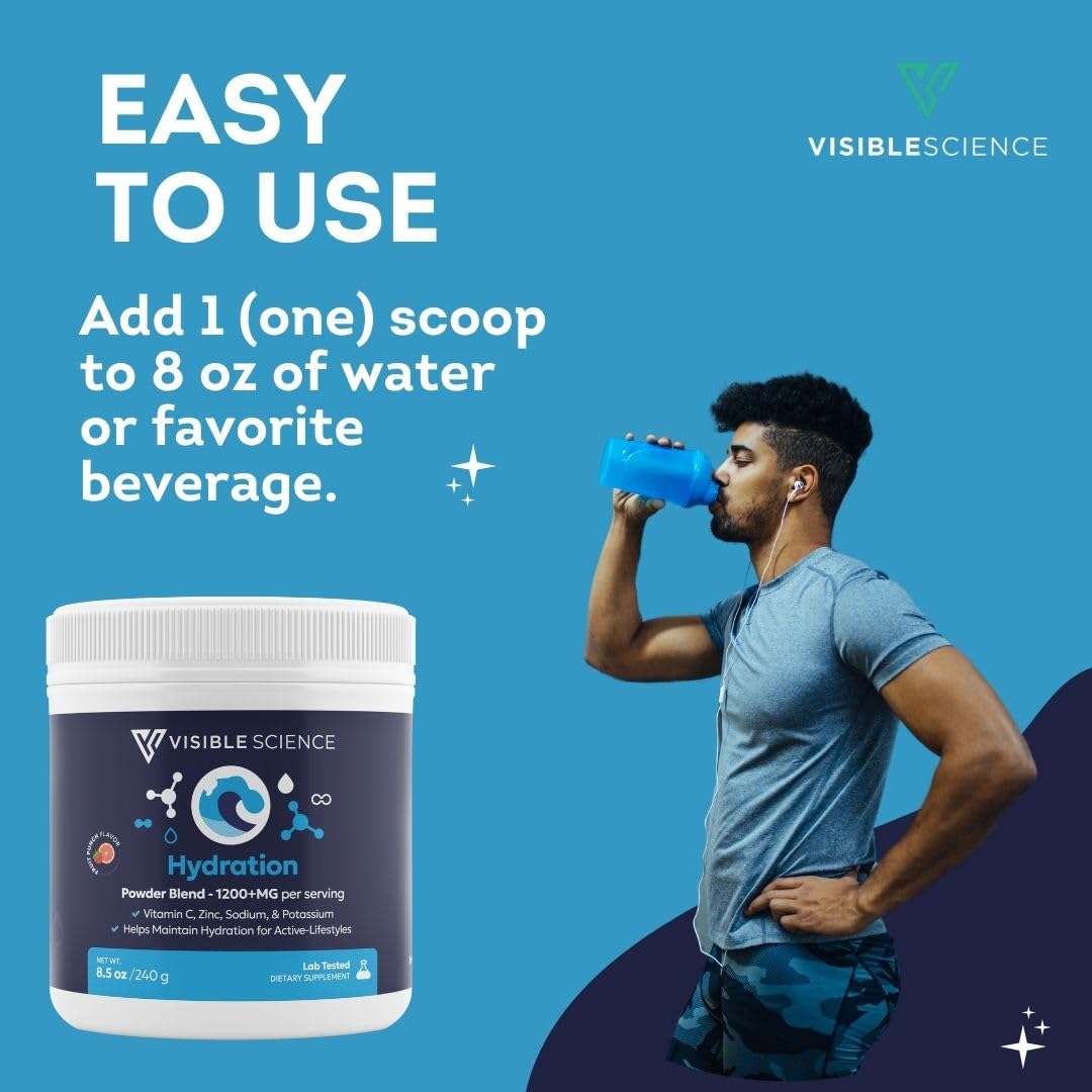 Visible Science tropical fruit punch flavor shown in a glass for workouts and daily use.