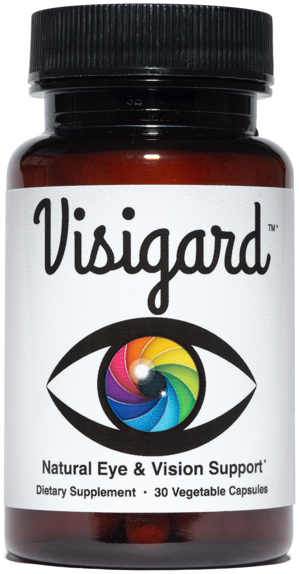 Visigard bottle on table, convenient eye health supplement for daily use.