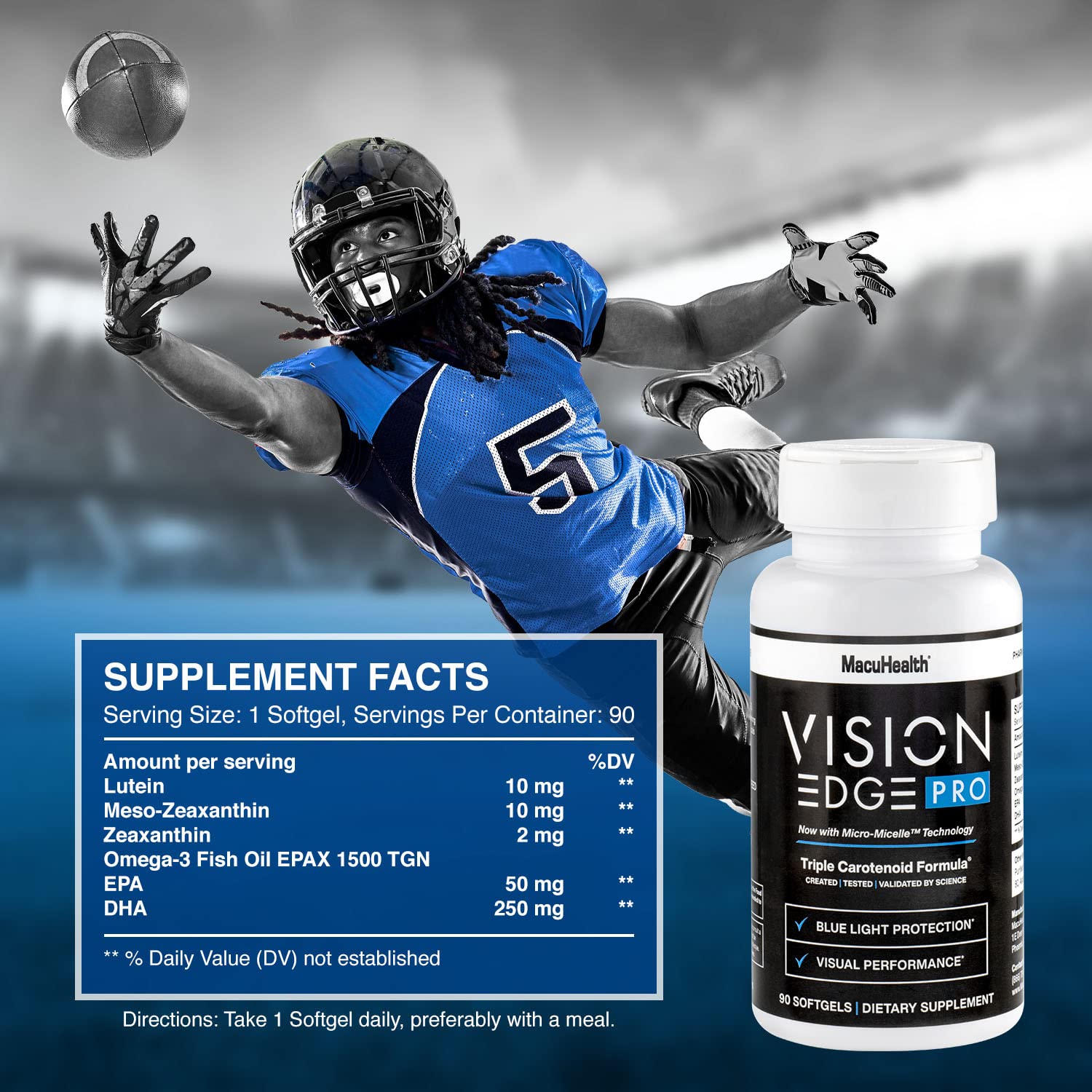 Vision Performance Supplement VISION EDGE PRO Eye Supplement for Athletes | Lutein, Zeaxanthin & Mes ...