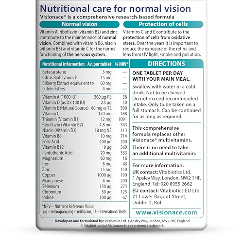 Visionace Original tablets close-up showing essential eye nutrients.