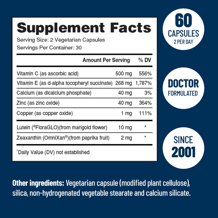 VisiVite AREDS2 ingredients highlight zinc, copper, vitamins C and E