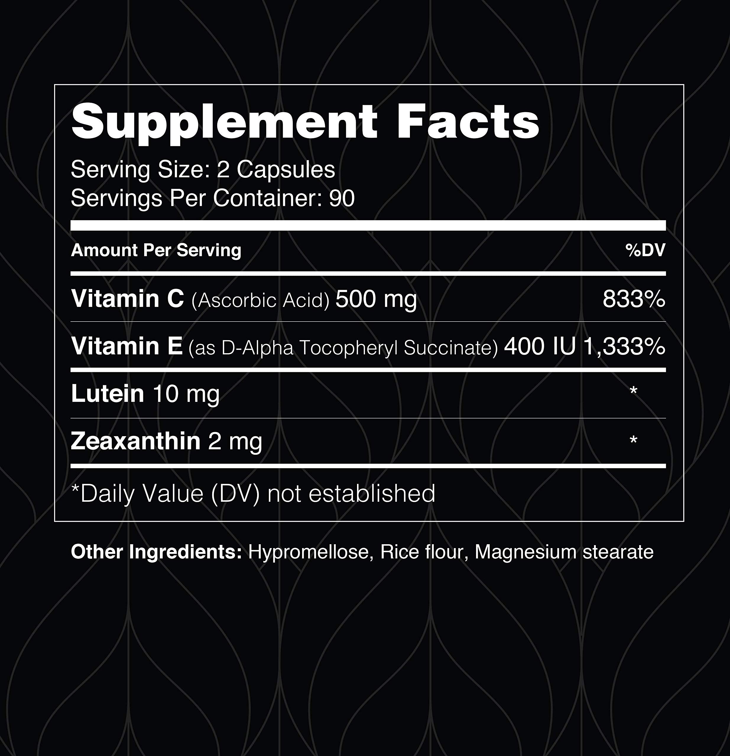 Visual Advantage AREDS 2 label highlights zinc-free vitamin profile.