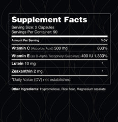 Visual Advantage AREDS 2 label highlights zinc-free vitamin profile.