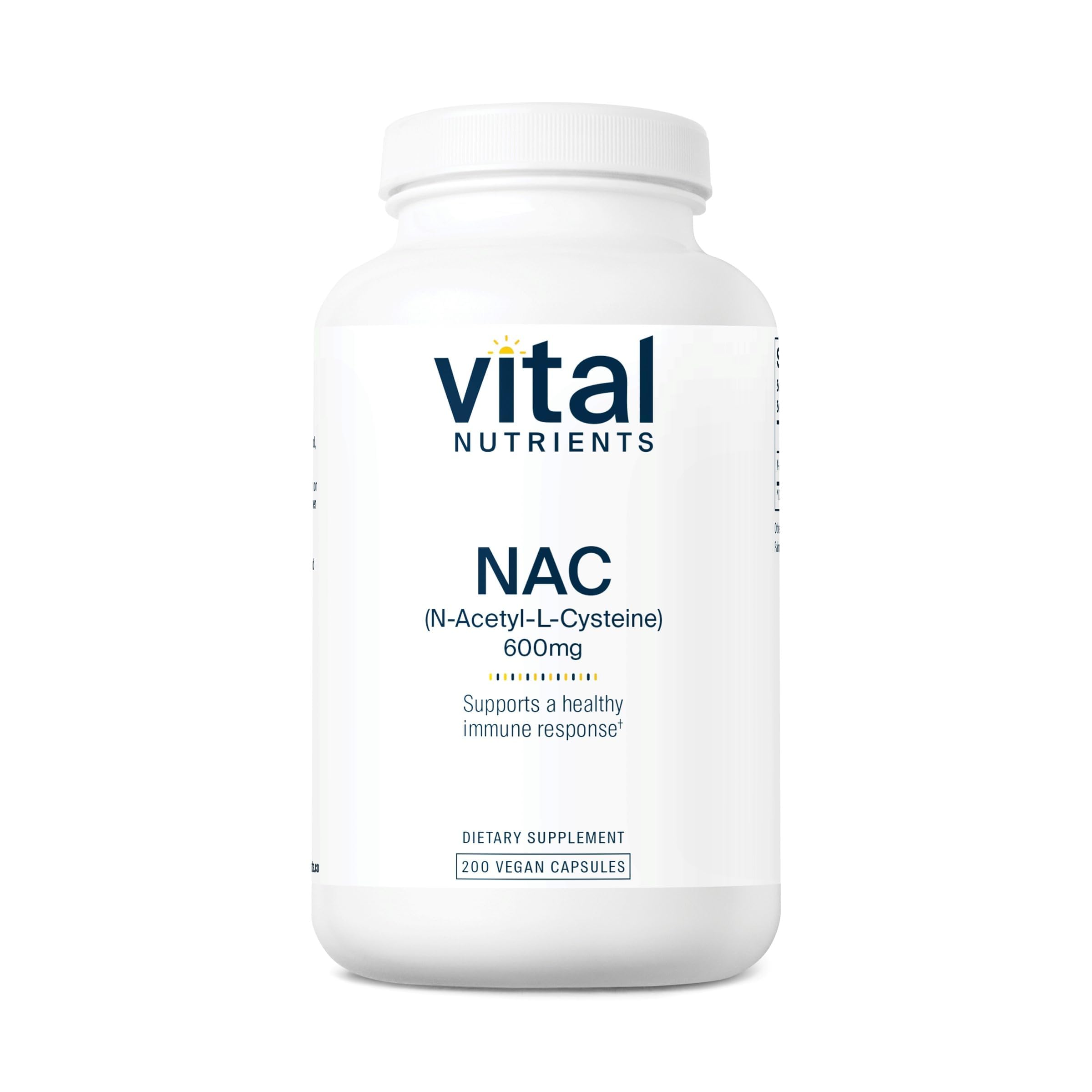 Vital Nutrients NAC 600mg bottle front highlighting vegan formula for daily support