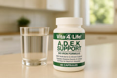 Vita4Life ADEK bottle pour scene emphasizing convenient daily use